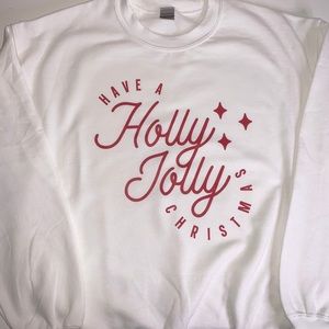 Holly Jolly Christmas Sweatshirt White Holiday Minimal Unisex NEW